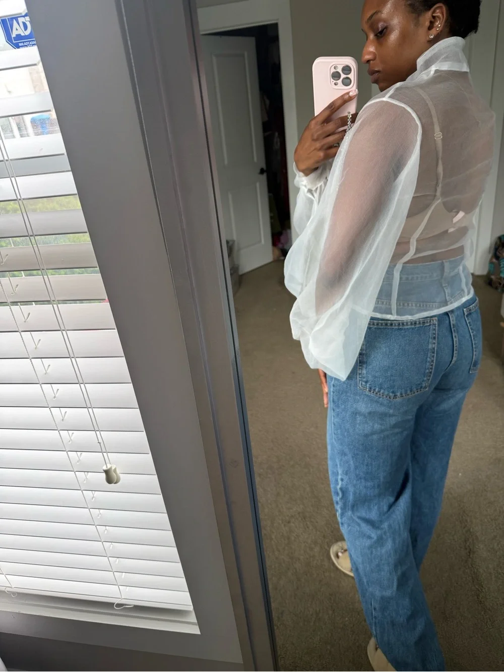 Balloon sleeve white sheer blouse - Picture 6 of 8